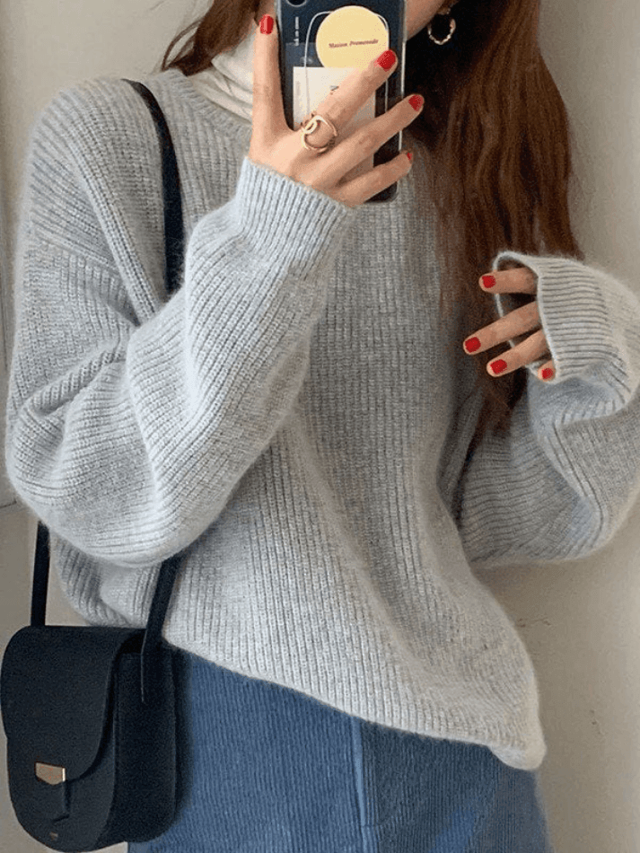 Solid Color Crew Neck Pullover Sweater Sweaters