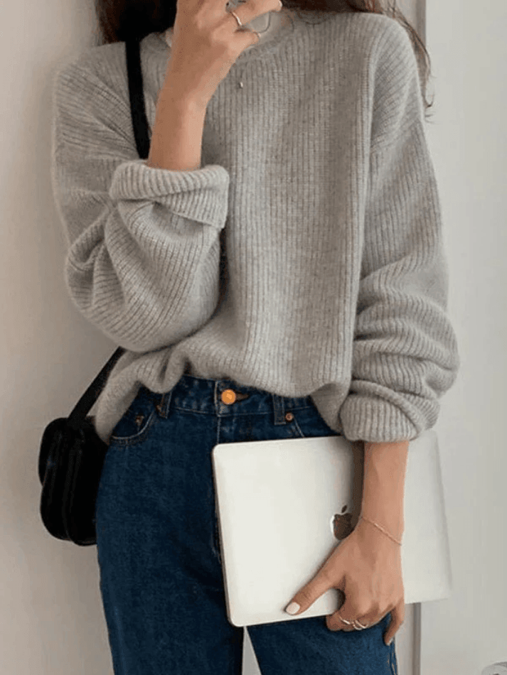 Solid Color Crew Neck Pullover Sweater Sweaters
