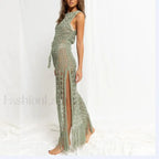Solid Color Crocheted Hollow Out Sleeveless Cover Up