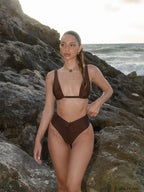 Solid Color High Waist Bikini Set BROWN1 / S