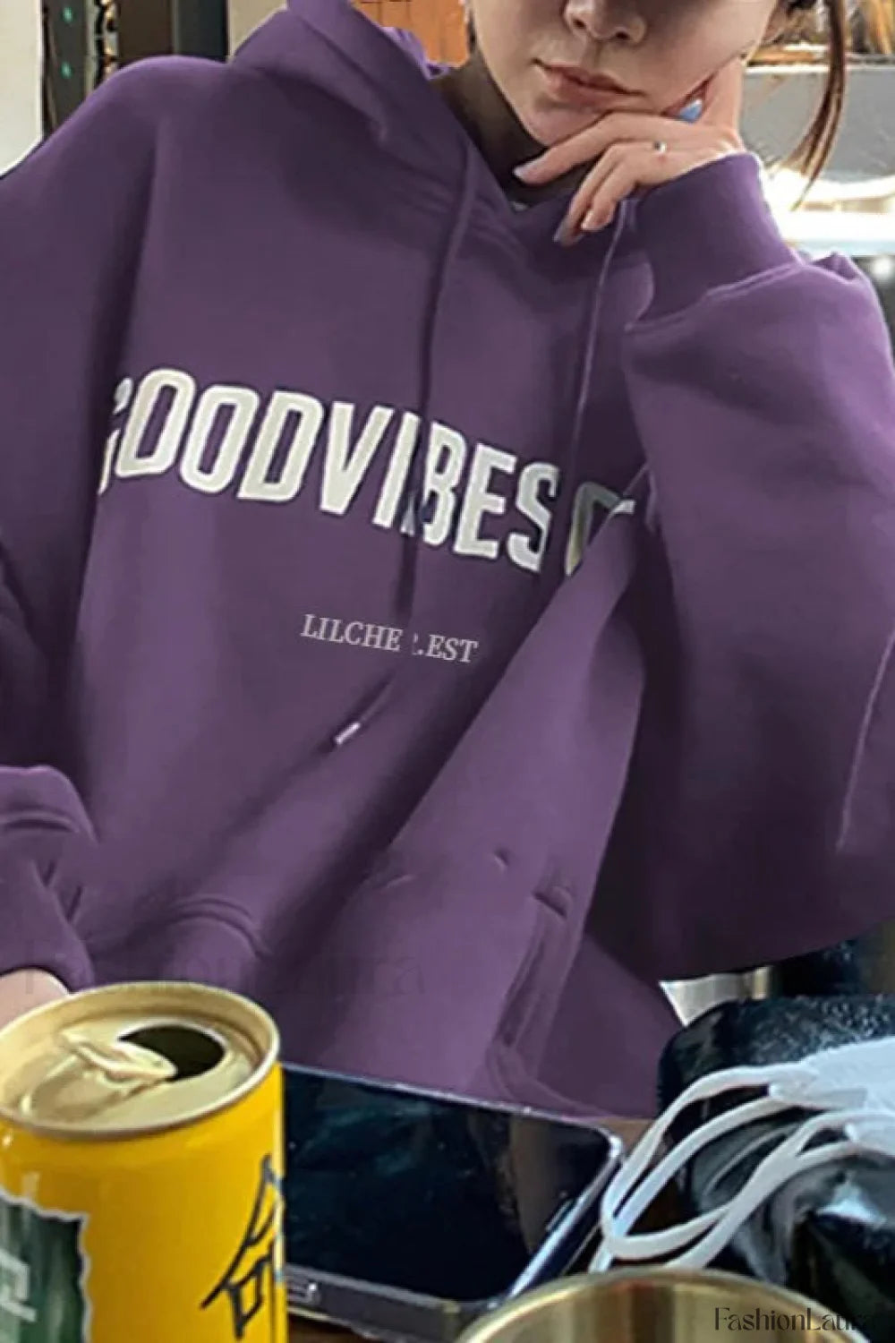 Solid Color Letter Hooded Hoodie Purple / M