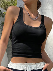Solid Color Square Collar Fitness Tank Camisole Crop Top Black / M