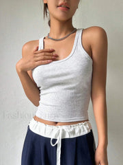 Solid Color Square Collar Fitness Tank Camisole Crop Top Gray / M