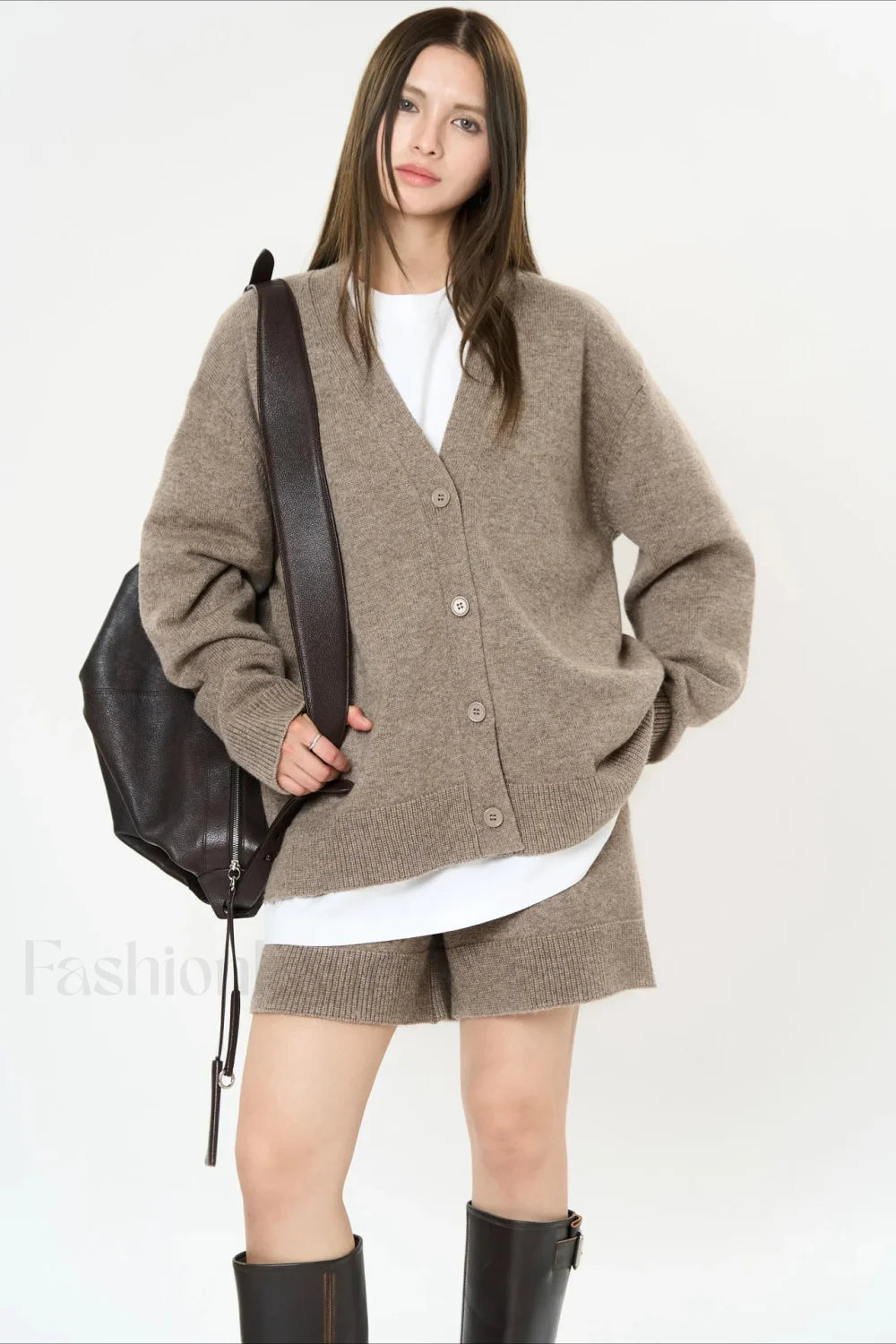 Solid Color V neck Long Sleeve Cardigan Main image