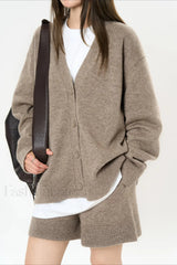 Solid Color V neck Long Sleeve Cardigan