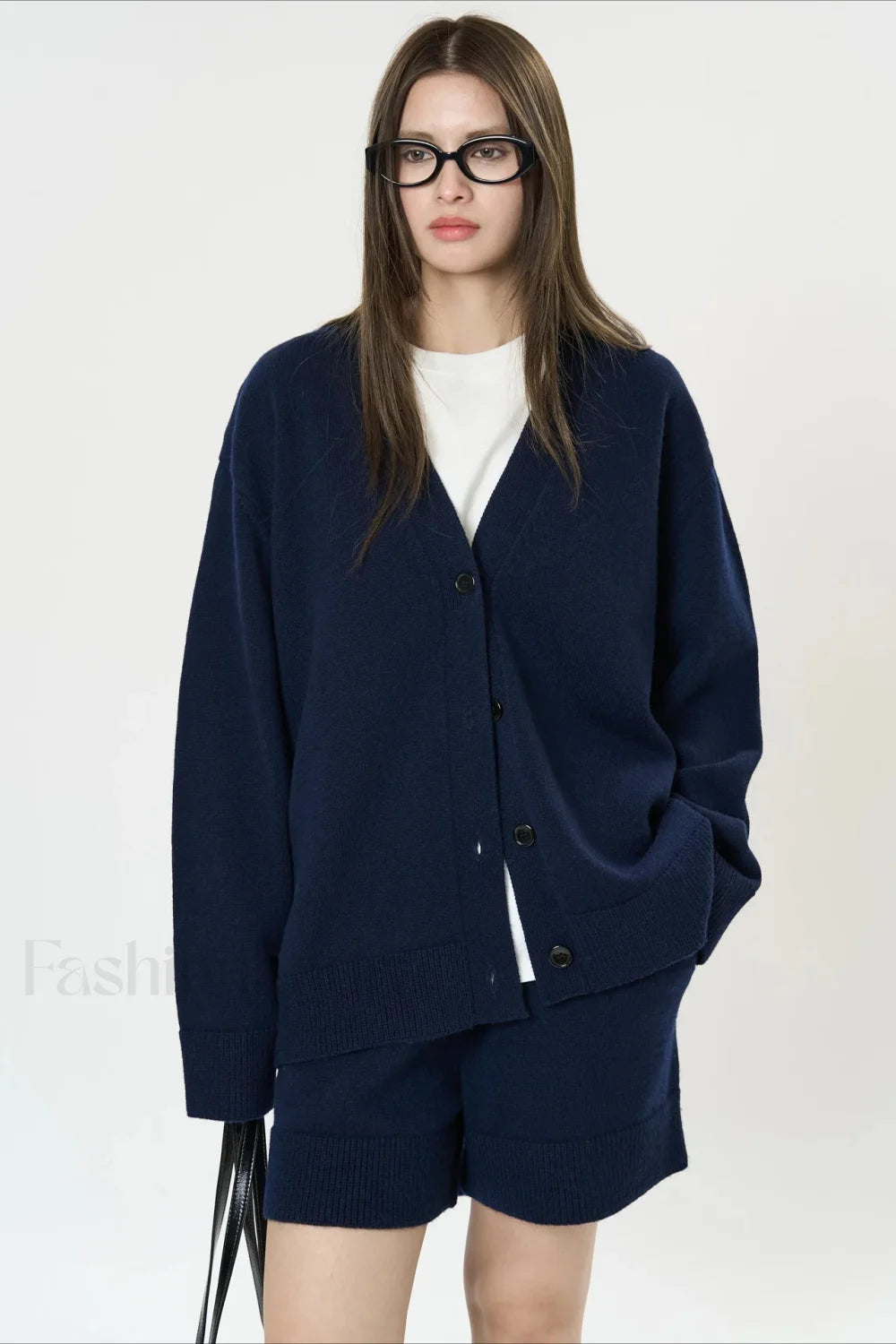Solid Color V neck Long Sleeve Cardigan