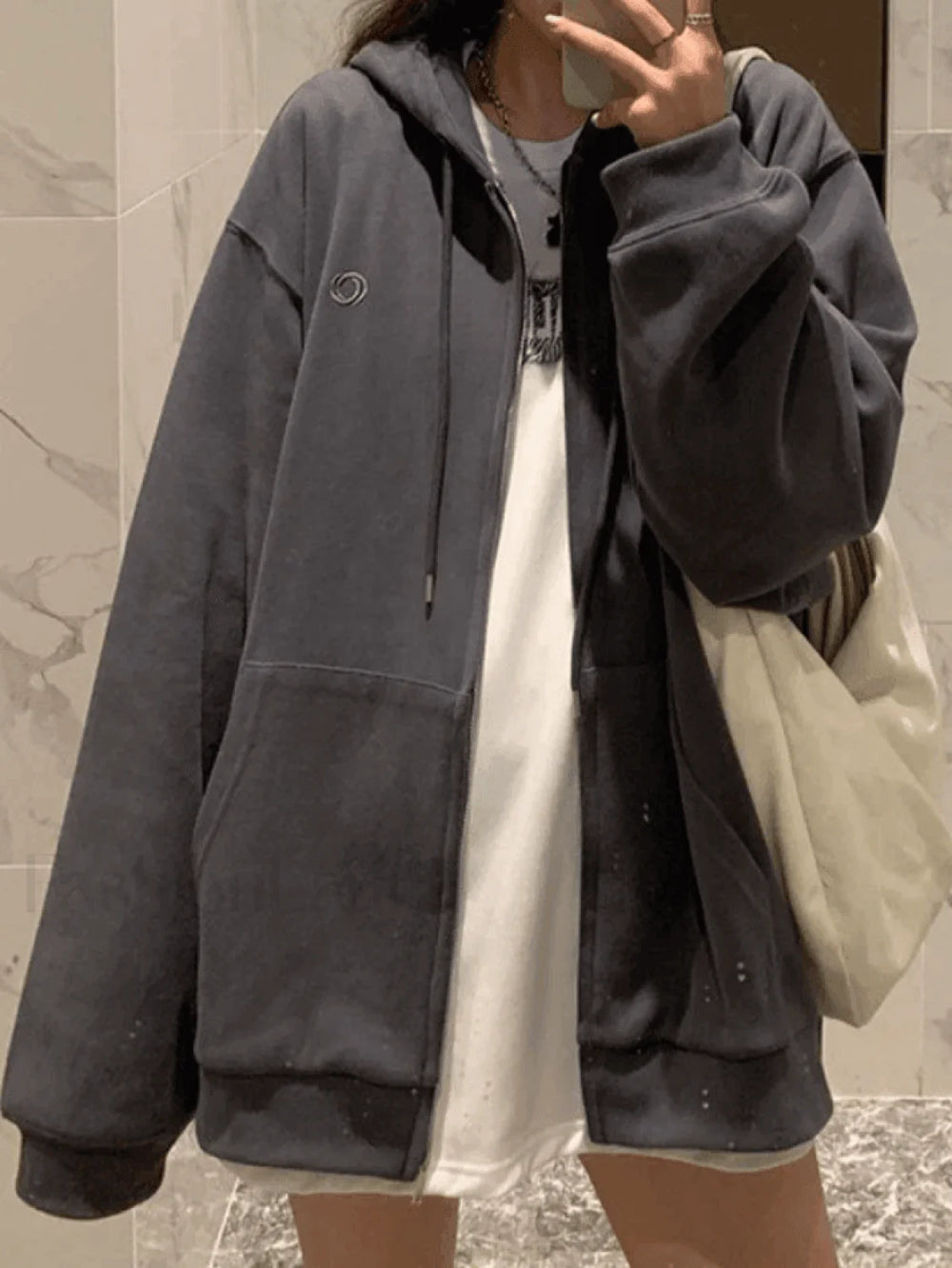 Solid Color Zip Up Hoodie Sweatshirts & Hoodies L