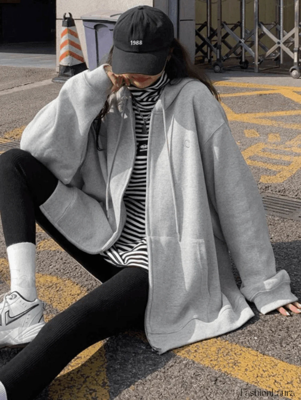 Solid Color Zip Up Hoodie Sweatshirts & Hoodies L