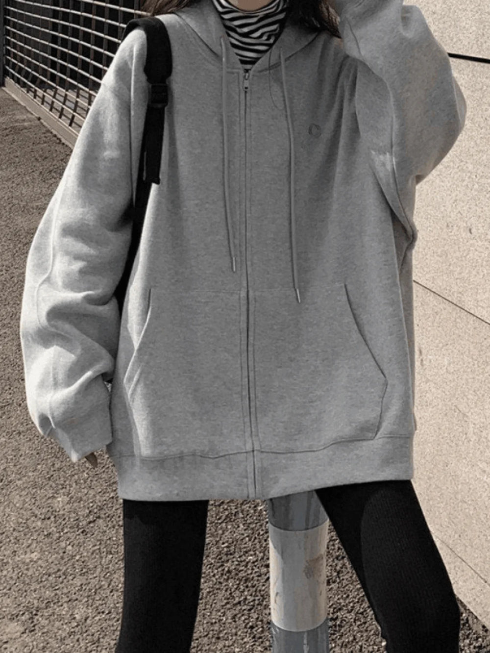 Solid Color Zip Up Hoodie Sweatshirts & Hoodies L