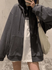 Solid Color Zip Up Hoodie Sweatshirts & Hoodies L