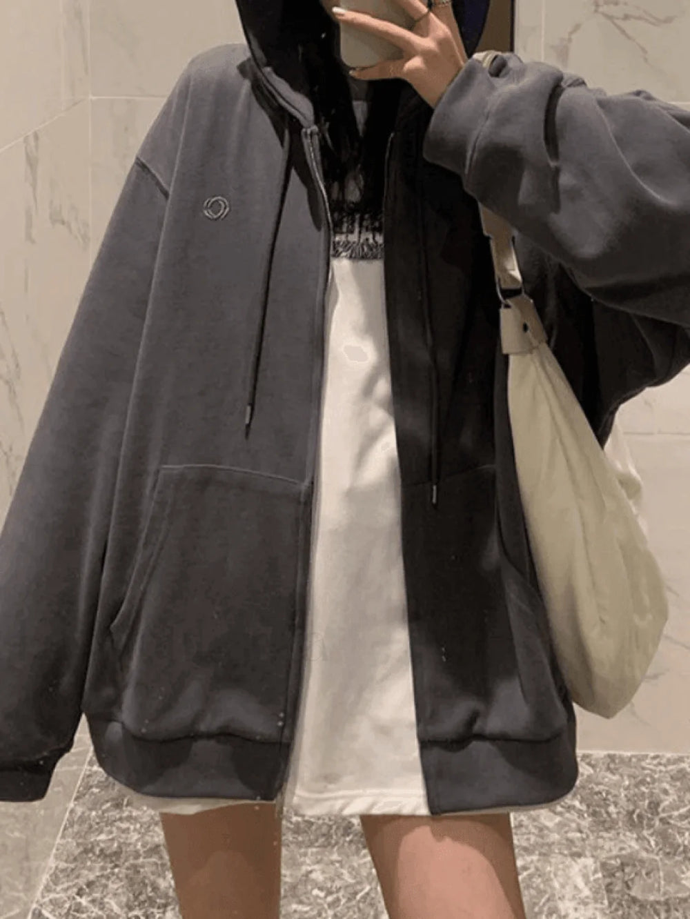 Solid Color Zip Up Hoodie Sweatshirts & Hoodies L