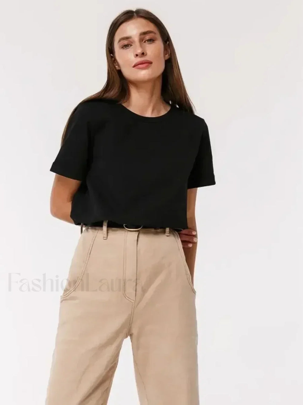 Solid Cotton Basic Short Sleeve T Shirt Black / S