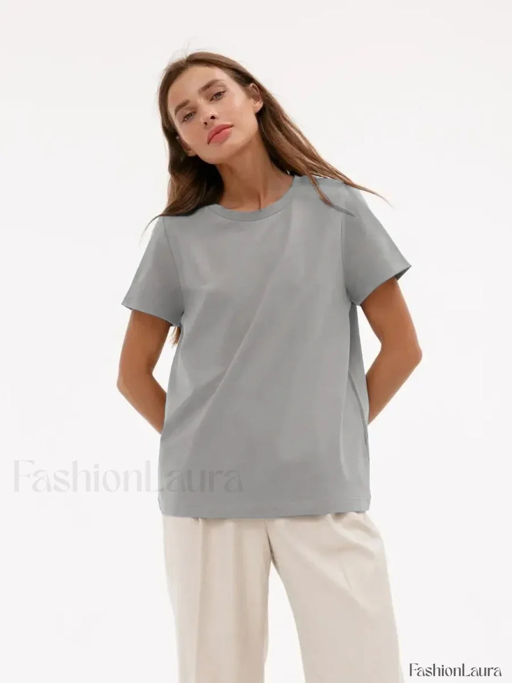 Solid Cotton Basic Short Sleeve T Shirt Crescent Grey / S