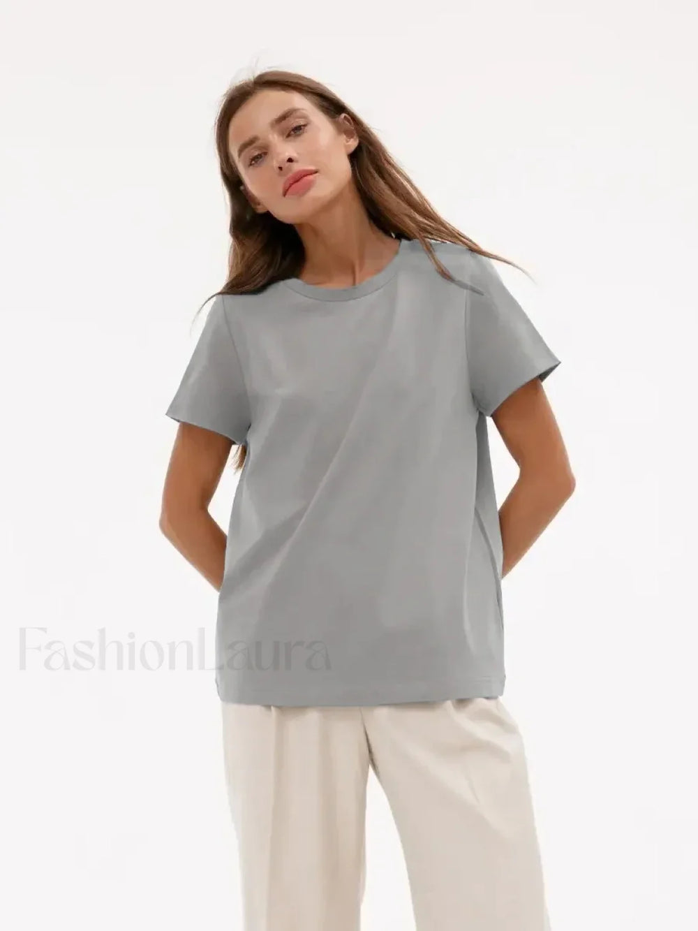 Solid Cotton Basic Short Sleeve T Shirt Crescent Grey / S