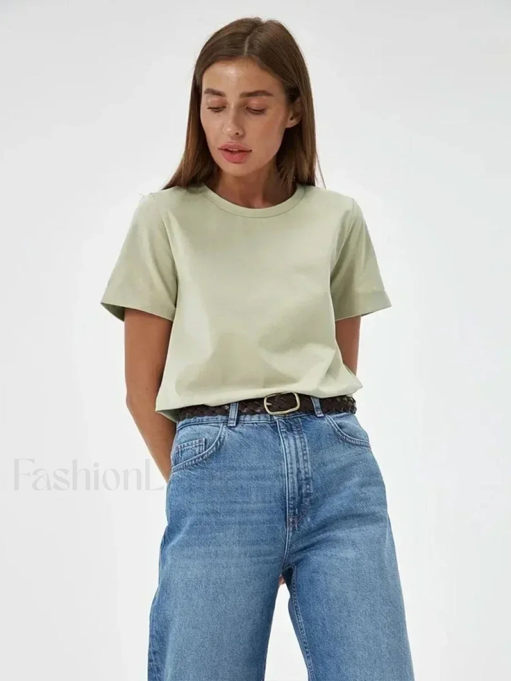 Solid Cotton Basic Short Sleeve T Shirt Light green / S