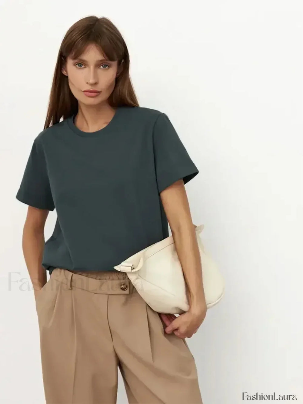 Solid Cotton Basic Short Sleeve T Shirt Moss gray / S