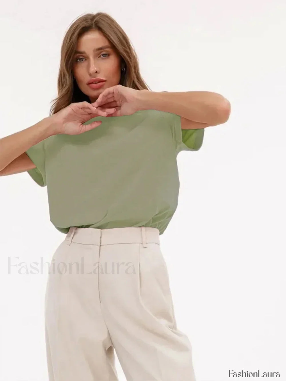 Solid Cotton Basic Short Sleeve T Shirt Olive green / S