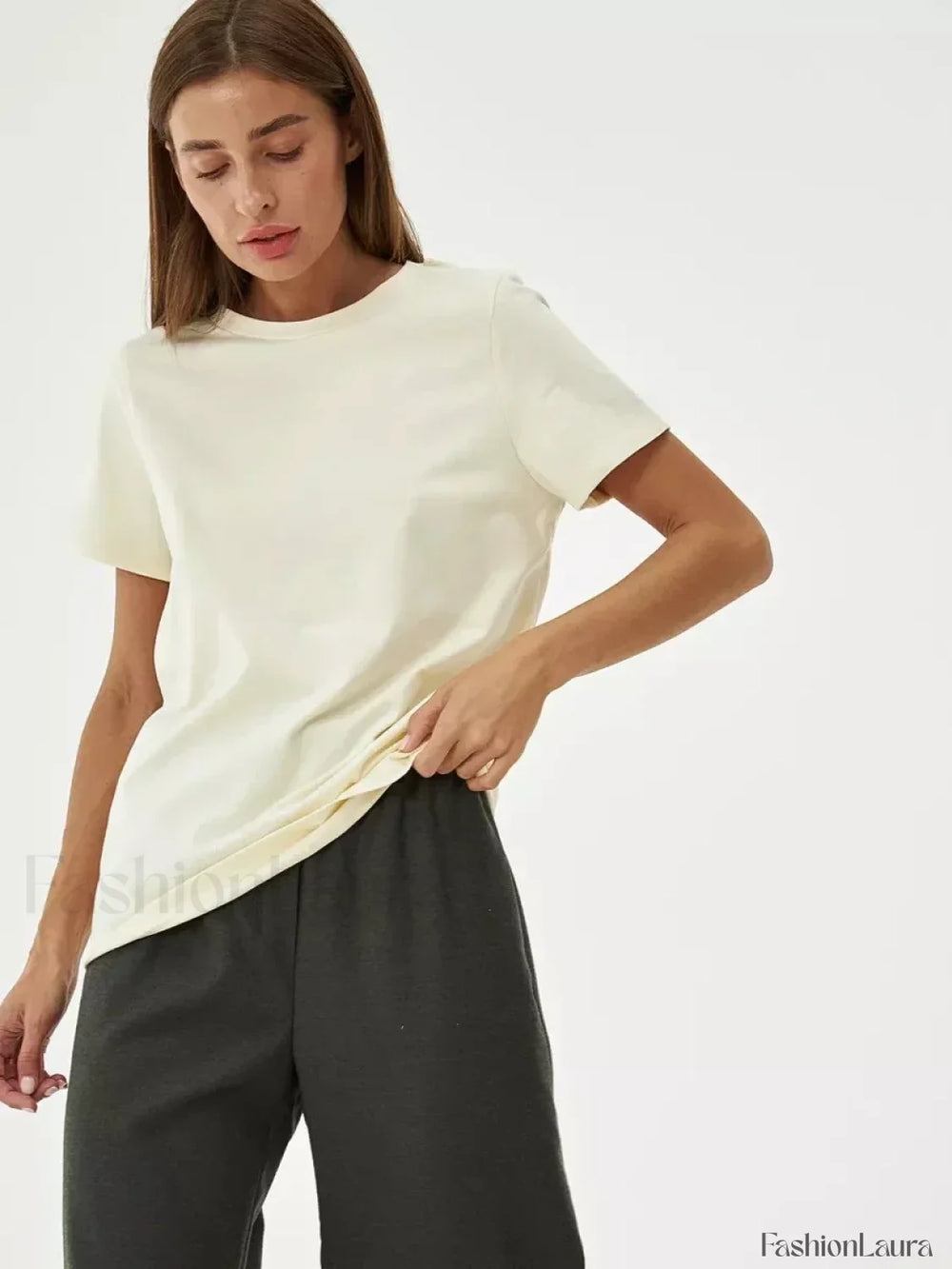 Solid Cotton Basic Short Sleeve T Shirt Pearl White / S