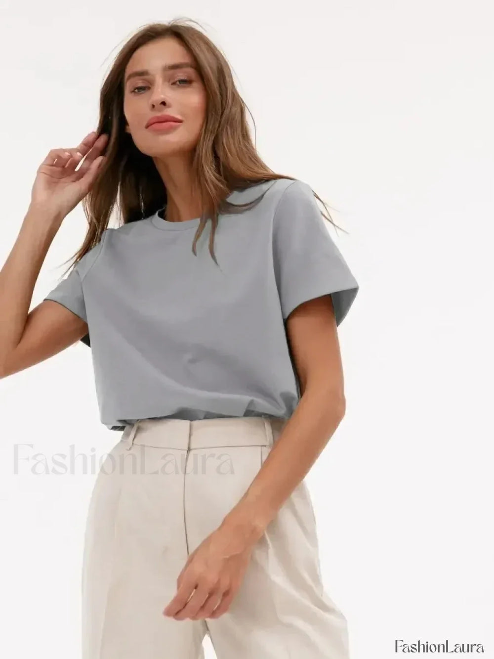 Solid Cotton Basic Short Sleeve T Shirt Seagull Grey / S