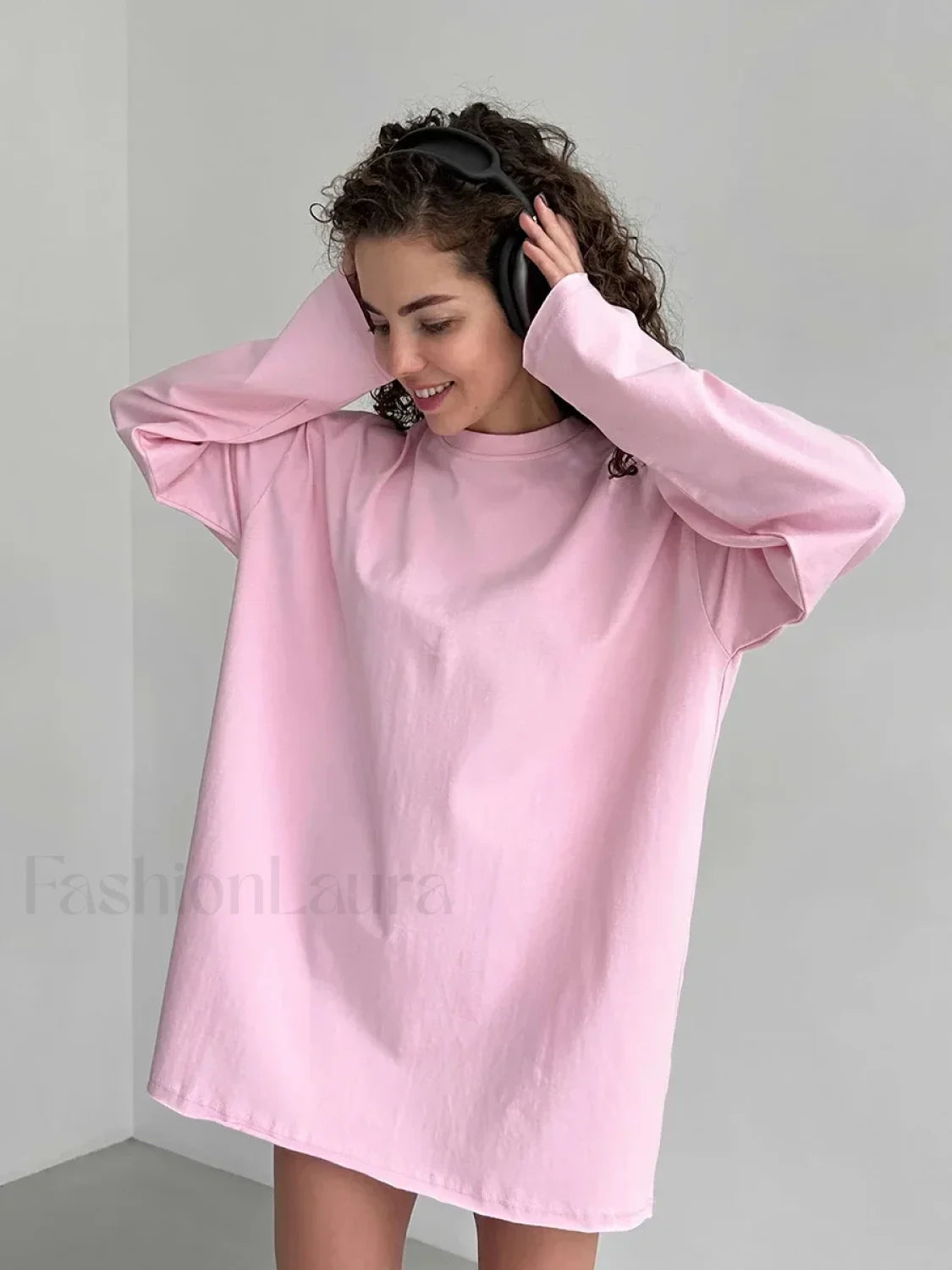 Solid Cotton Long Sleeve Loose T Shirt Main image