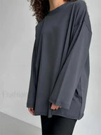 Solid Cotton Long Sleeve Loose T Shirt