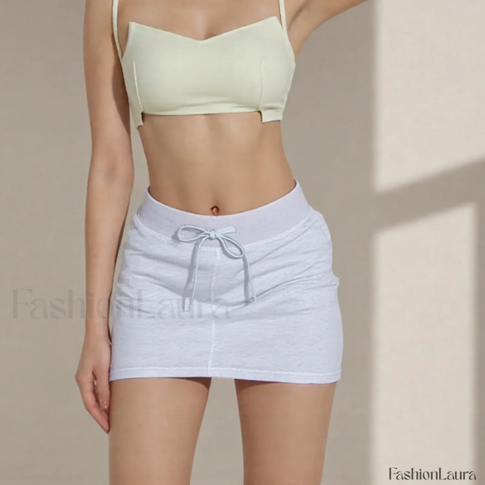 Solid Drawstring Bodycon Skirt WHITE / S