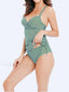 Solid Drawstring Cross Backless One Piece green print / S