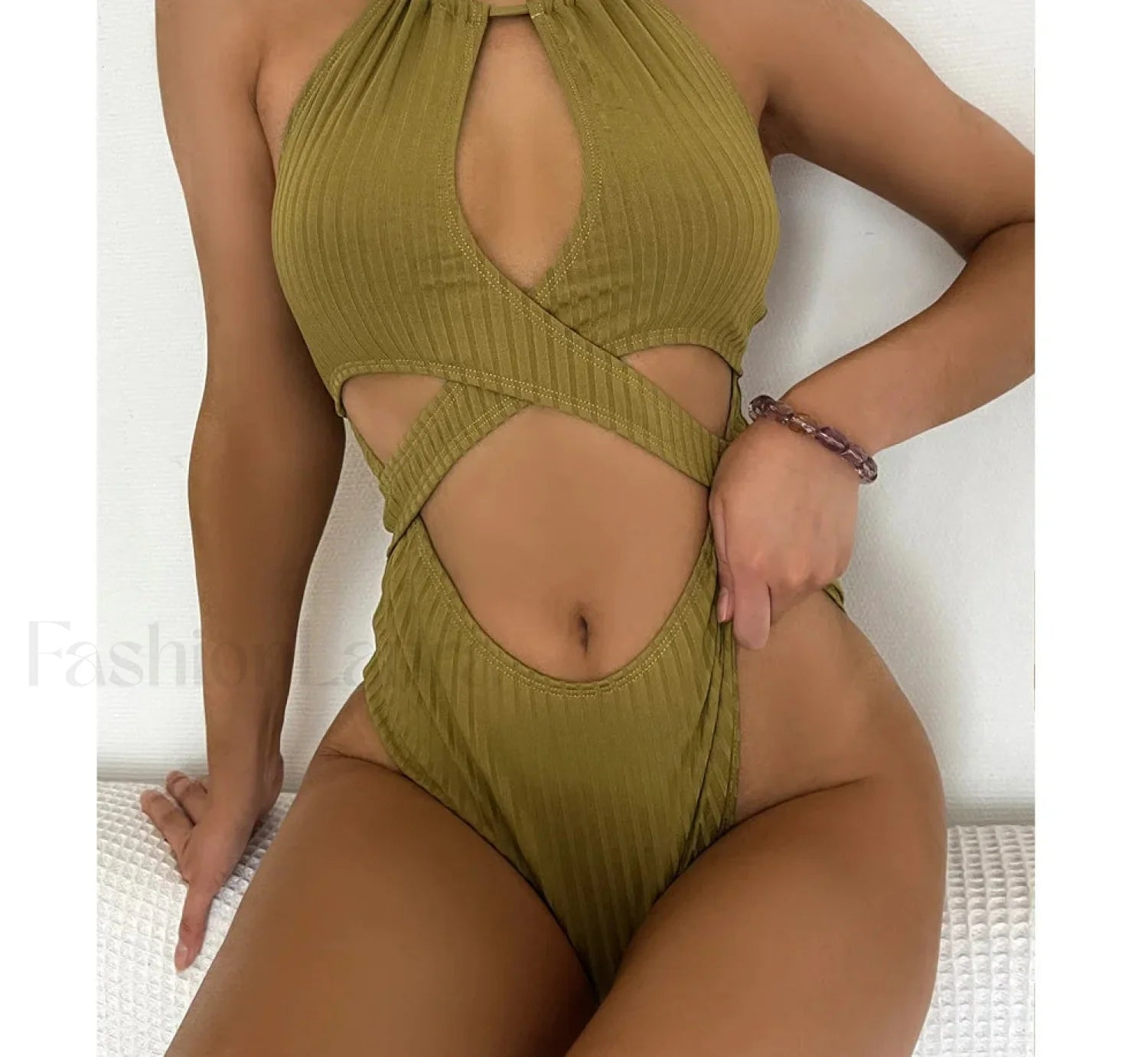 Solid Halter Cross Hollow One Piece Secondary image