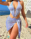 Solid Halter Hollow 2 Piece Set Blue / S