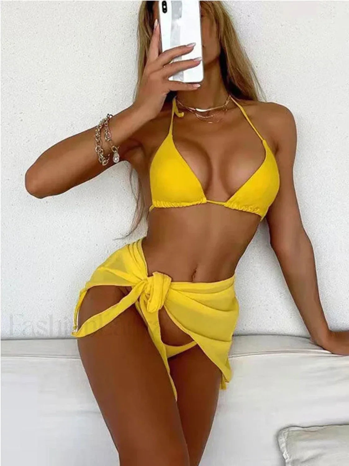 Solid Halter Lace Three Piece Set Secondary image