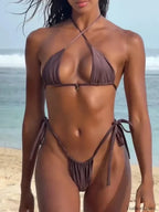 Solid Halter Swimwear Bikini Set