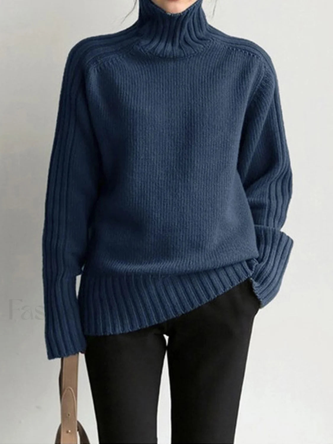 Solid High Neck Knit Sweater Secondary image