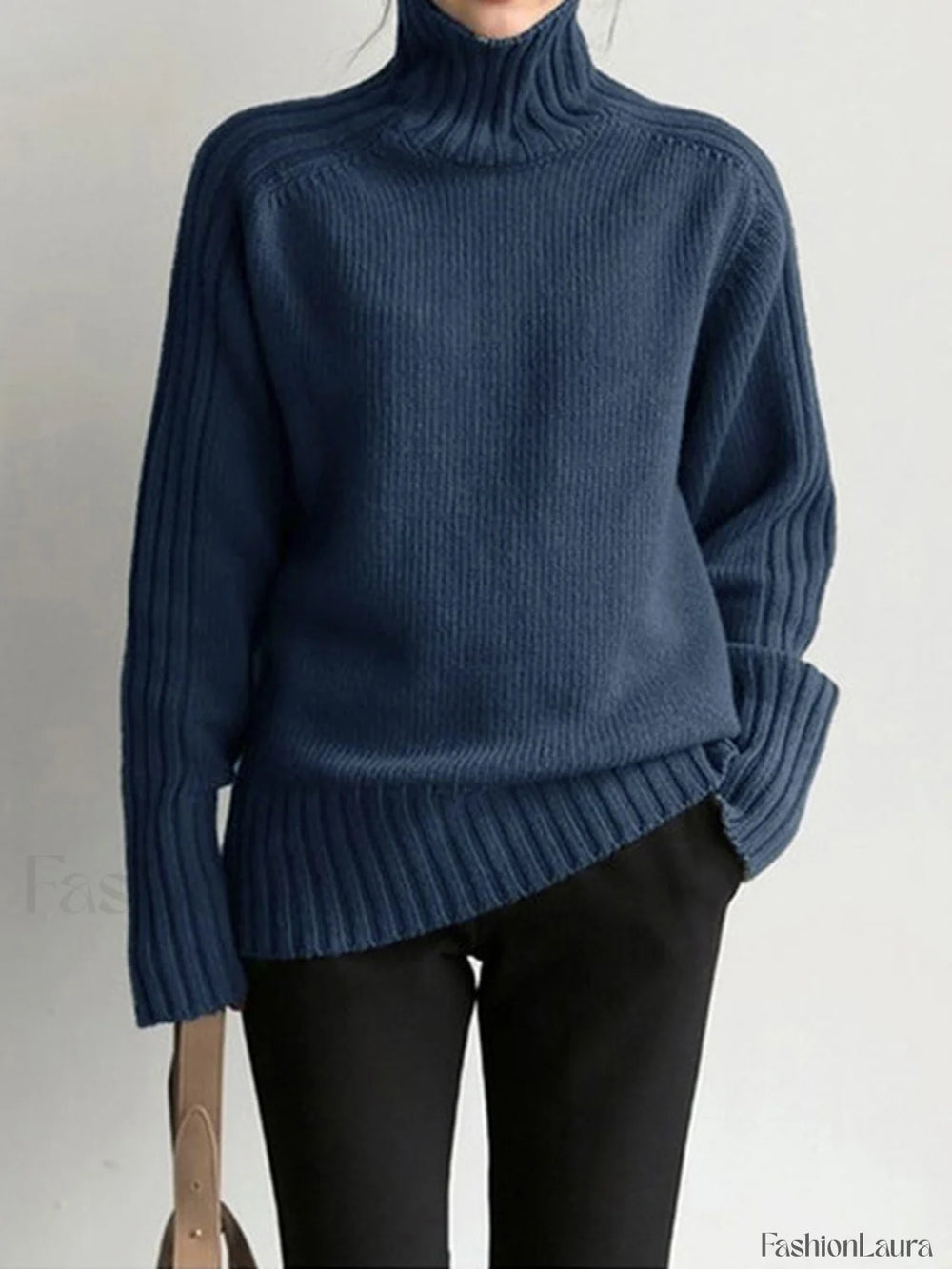 Solid High Neck Knit Sweater Sweaters
