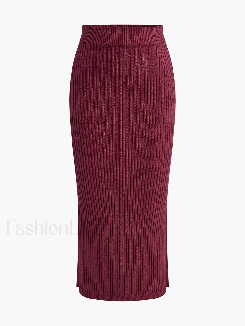 Solid High Neck Split Ribbed Knit Two Pieces Skirt Set Sweater Co ords