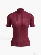 Solid High Neck Split Ribbed Knit Two Pieces Skirt Set Sweater Co ords