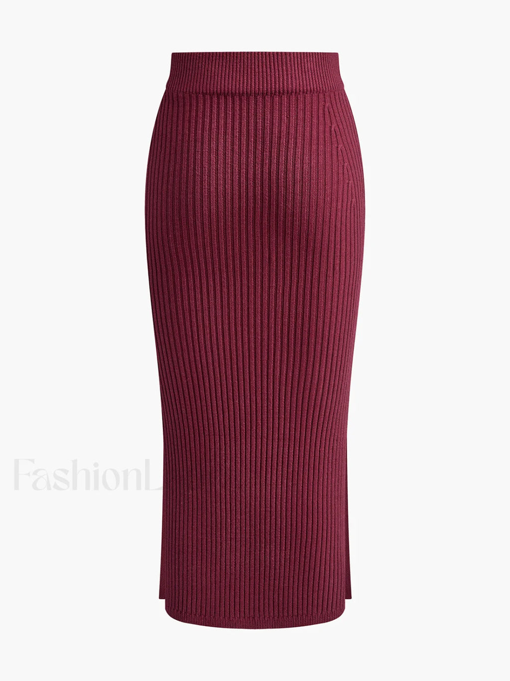 Solid High Neck Split Ribbed Knit Two Pieces Skirt Set Sweater Co ords