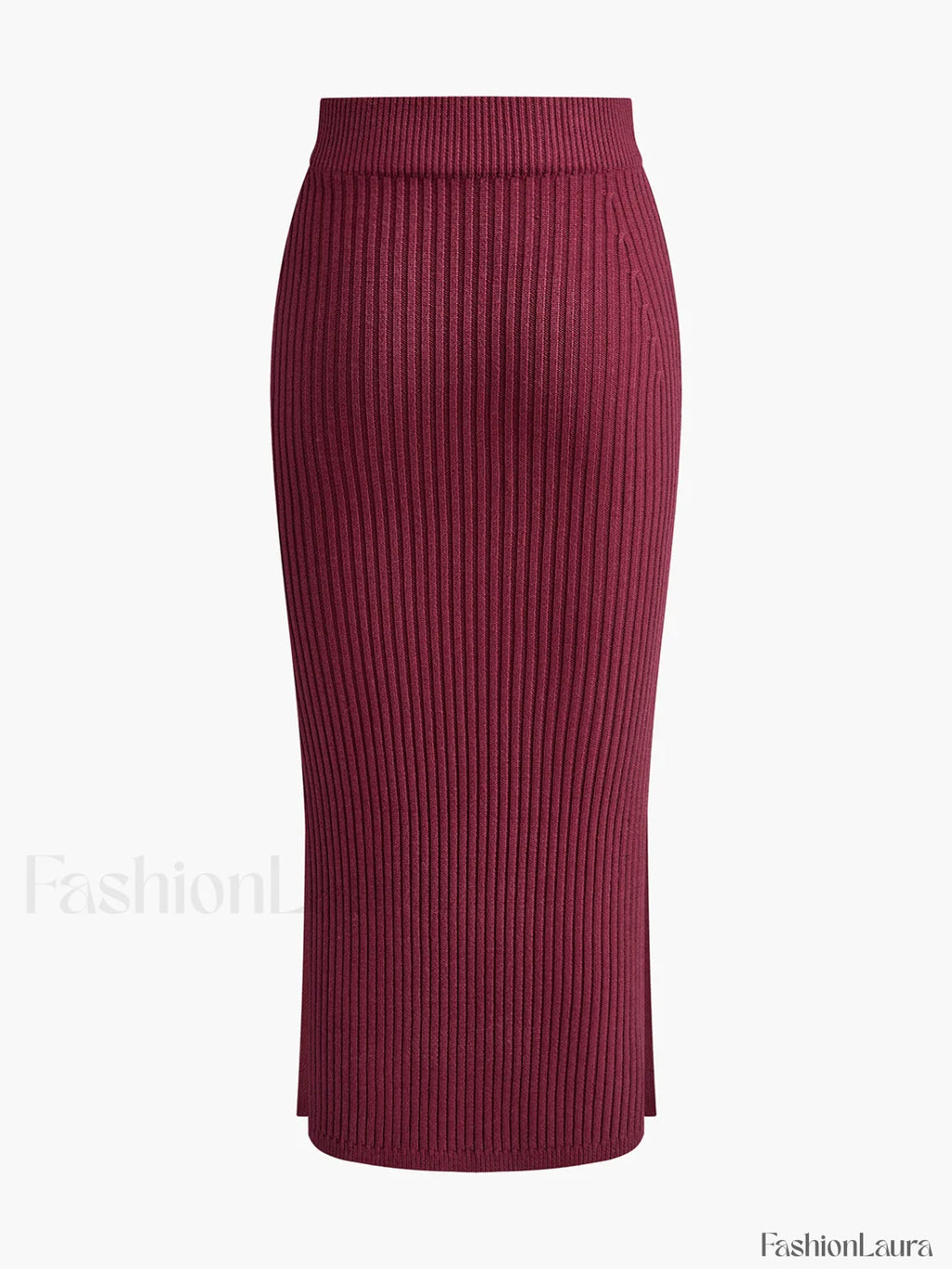 Solid High Neck Split Ribbed Knit Two Pieces Skirt Set Sweater Co ords