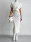 Solid High Neck Split Ribbed Knit Two Pieces Skirt Set White / XS Sweater Co ords