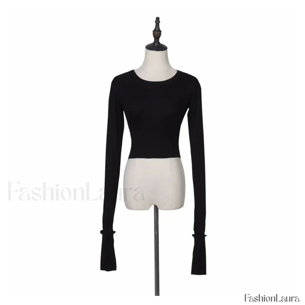 Solid High Waist Long Sleeve Tee Black / S