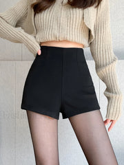 Solid High Waist Zip Shorts Shorts