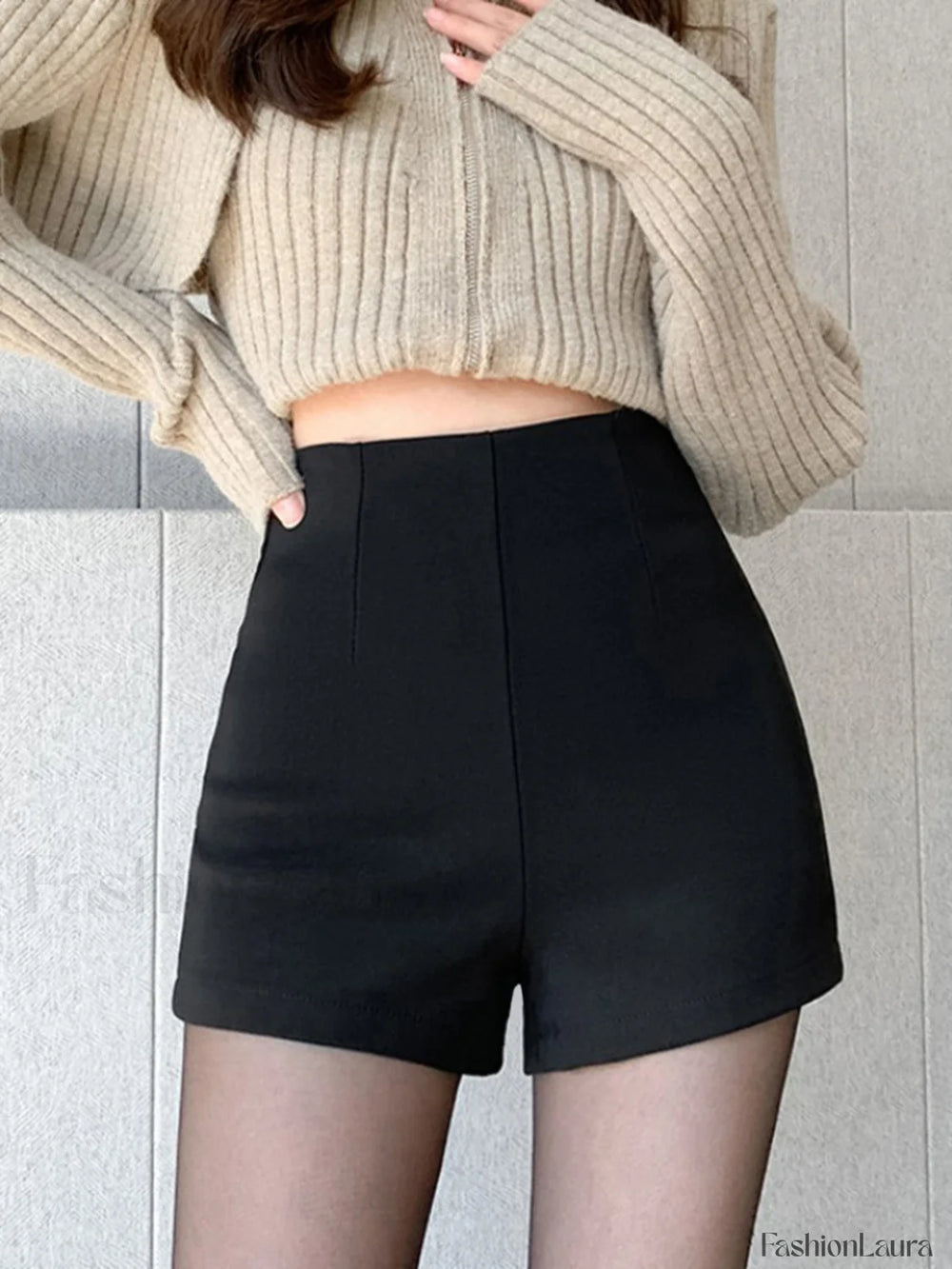Solid High Waist Zip Shorts Shorts