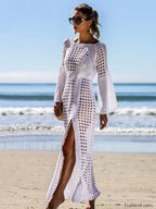 Solid Hollow Lace Up Slit Cut Cover Up
