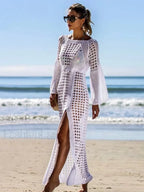 Solid Hollow Lace Up Slit Cut Cover Up