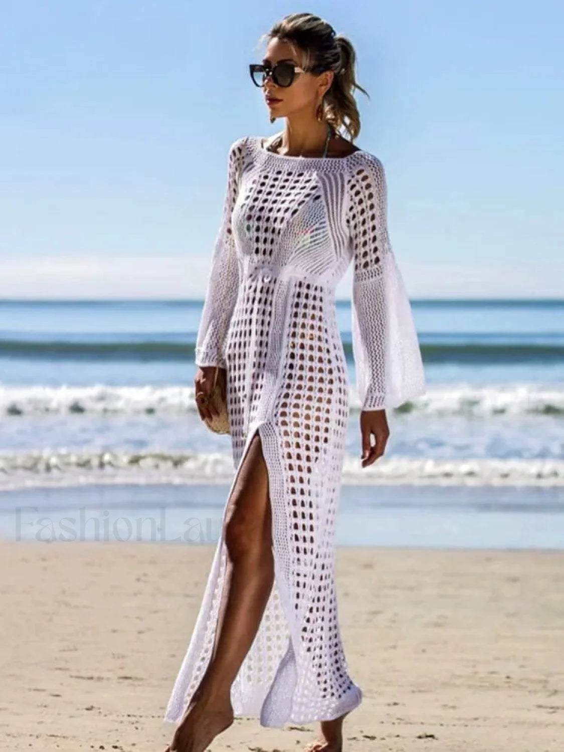 Solid Hollow Lace Up Slit Cut Cover Up Main image