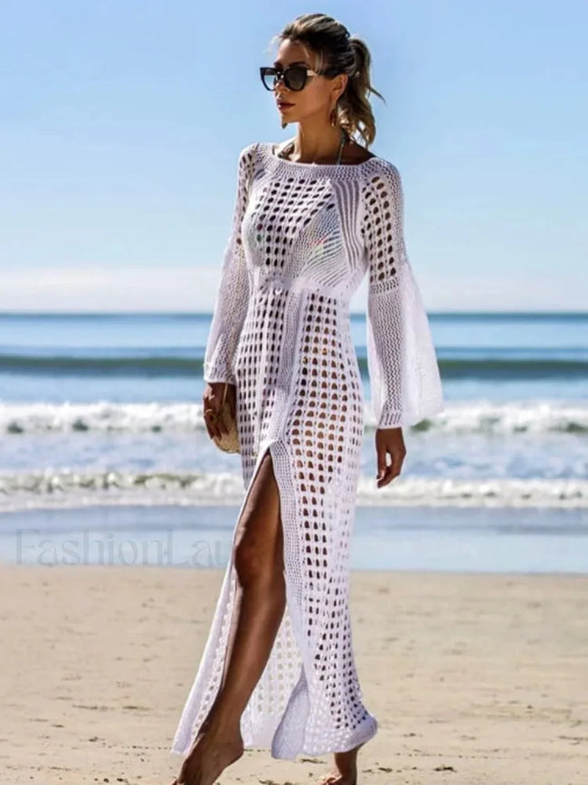 Solid Hollow Lace Up Slit Cut Cover Up Main image
