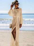 Solid Hollow Lace Up Slit Cut Cover Up