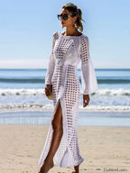 Solid Hollow Lace Up Slit Cut Cover Up White / One Size