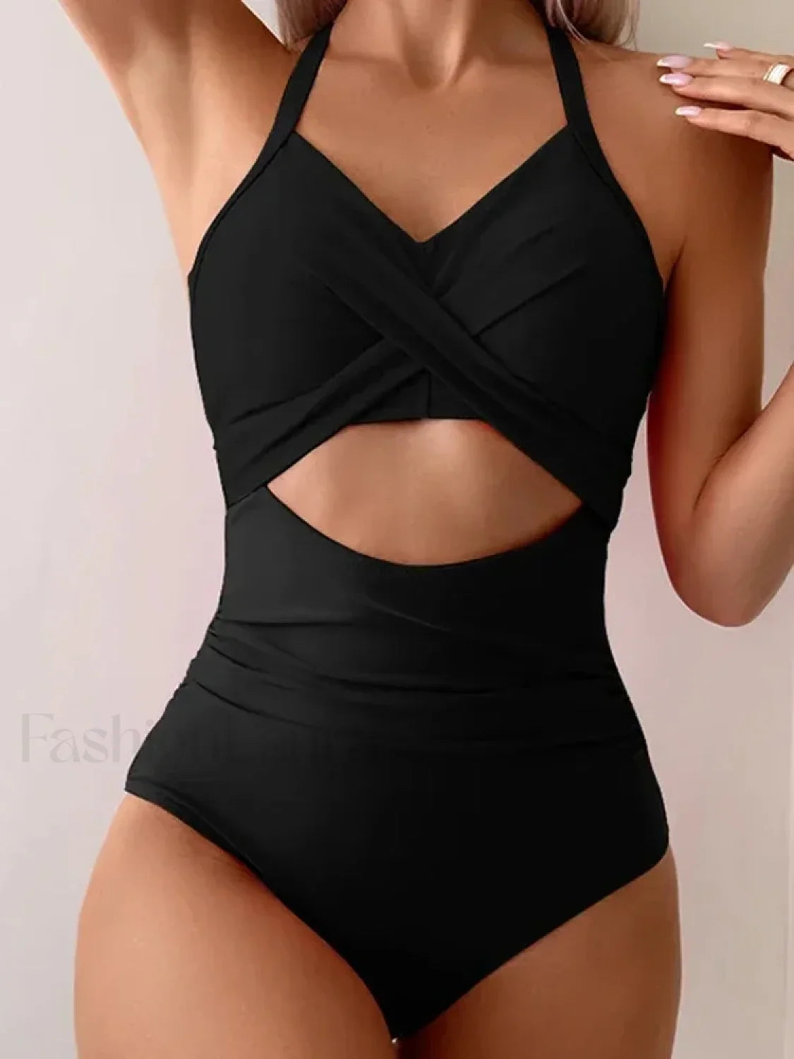 Solid Hollow Out Lace Up One Piece Main image