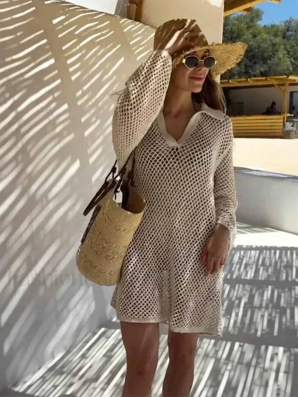 Solid Knit Hollow Out Cover Up