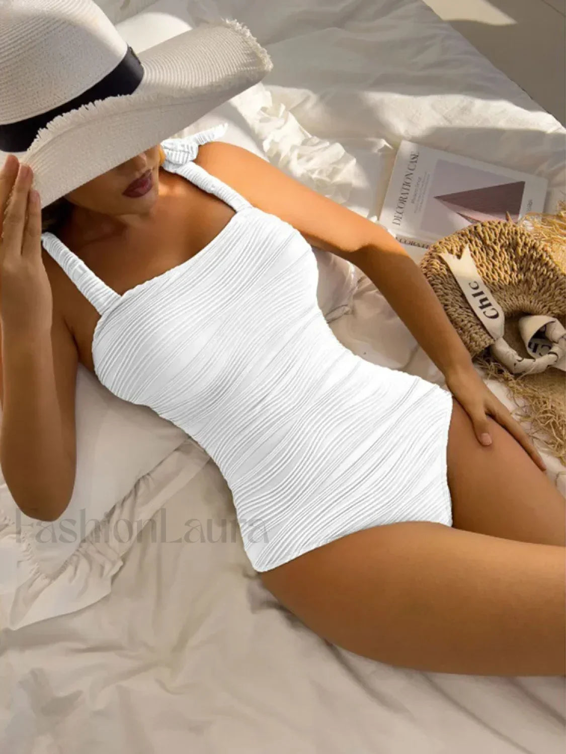 Solid Lace Up Backless One Piece WHITE / S Main image